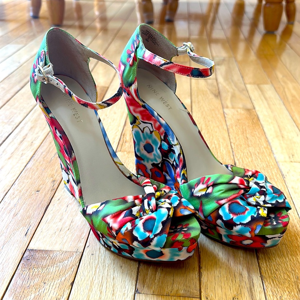 Nine West Floral Platform Wedges